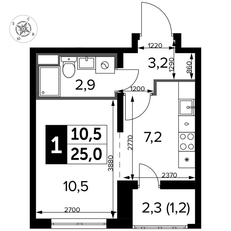 Apartment Sale, 25.3 sq. m. at Yzhnaya Bitsa, Yuzhnaya Bitsa Residential Complex, posyolok Bittsa, Leninskiy City District, Moscow Region, Russia #2