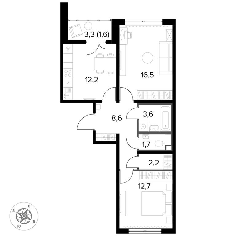 2-BD Apartment Sale, 60.1 sq. m. at Yzhnaya Bitsa, Yuzhnaya Bitsa Residential Complex, posyolok Bittsa, Leninskiy City District, Moscow Region, Russia #1 2-BD Apartment Sale, 60.1 sq. m. at Yzhnaya Bitsa, Yuzhnaya Bitsa Residential Complex, posyolok Bittsa, Leninskiy City District, Moscow Region, Russia #1