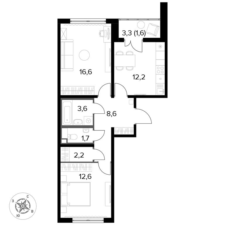 2-BD Apartment Sale, 60.4 sq. m. at Yzhnaya Bitsa, Yuzhnaya Bitsa Residential Complex, posyolok Bittsa, Leninskiy City District, Moscow Region, Russia #1 2-BD Apartment Sale, 60.4 sq. m. at Yzhnaya Bitsa, Yuzhnaya Bitsa Residential Complex, posyolok Bittsa, Leninskiy City District, Moscow Region, Russia #1