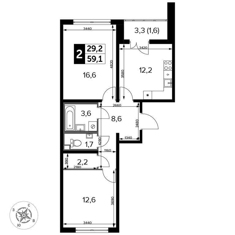 2-BD Apartment Sale, 60.4 sq. m. at Yzhnaya Bitsa, Yuzhnaya Bitsa Residential Complex, posyolok Bittsa, Leninskiy City District, Moscow Region, Russia #2 2-BD Apartment Sale, 60.4 sq. m. at Yzhnaya Bitsa, Yuzhnaya Bitsa Residential Complex, posyolok Bittsa, Leninskiy City District, Moscow Region, Russia #2