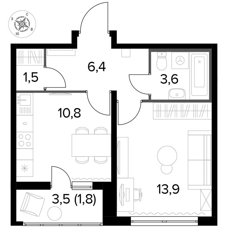 1-BD Apartment Sale, 38.3 sq. m. at Yzhnaya Bitsa, Yuzhnaya Bitsa Residential Complex, posyolok Bittsa, Leninskiy City District, Moscow Region, Russia #1