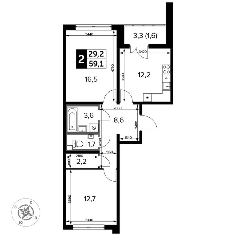 2-BD Apartment Sale, 60.5 sq. m. at Yzhnaya Bitsa, Yuzhnaya Bitsa Residential Complex, posyolok Bittsa, Leninskiy City District, Moscow Region, Russia #2