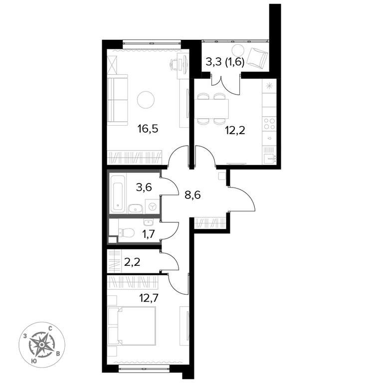 2-BD Apartment Sale, 60.5 sq. m. at Yzhnaya Bitsa, Yuzhnaya Bitsa Residential Complex, posyolok Bittsa, Leninskiy City District, Moscow Region, Russia #1