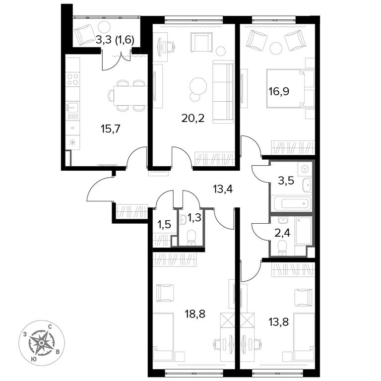 4-BD Apartment Sale, 110.4 sq. m. at Yzhnaya Bitsa, Yuzhnaya Bitsa Residential Complex, posyolok Bittsa, Leninskiy City District, Moscow Region, Russia #1 4-BD Apartment Sale, 110.4 sq. m. at Yzhnaya Bitsa, Yuzhnaya Bitsa Residential Complex, posyolok Bittsa, Leninskiy City District, Moscow Region, Russia #1