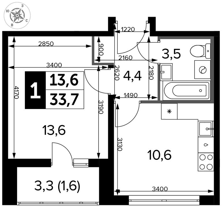 1-BD Apartment Sale, 34.1 sq. m. at Yzhnaya Bitsa, Yuzhnaya Bitsa Residential Complex, posyolok Bittsa, Leninskiy City District, Moscow Region, Russia #2 1-BD Apartment Sale, 34.1 sq. m. at Yzhnaya Bitsa, Yuzhnaya Bitsa Residential Complex, posyolok Bittsa, Leninskiy City District, Moscow Region, Russia #2