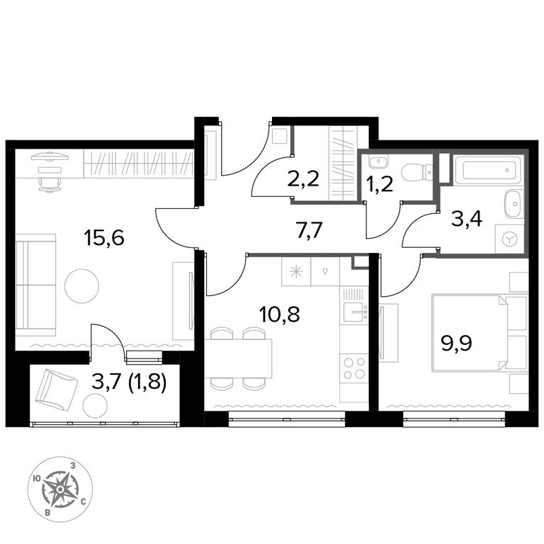 2-BD Apartment Sale, 53.3 sq. m. at Yzhnaya Bitsa, Yuzhnaya Bitsa Residential Complex, posyolok Bittsa, Leninskiy City District, Moscow Region, Russia #1 2-BD Apartment Sale, 53.3 sq. m. at Yzhnaya Bitsa, Yuzhnaya Bitsa Residential Complex, posyolok Bittsa, Leninskiy City District, Moscow Region, Russia #1