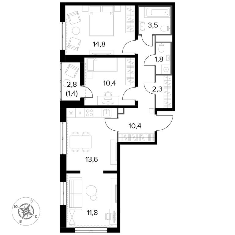 3-BD Apartment Sale, 71.2 sq. m. at Yzhnaya Bitsa, Yuzhnaya Bitsa Residential Complex, posyolok Bittsa, Leninskiy City District, Moscow Region, Russia #1 3-BD Apartment Sale, 71.2 sq. m. at Yzhnaya Bitsa, Yuzhnaya Bitsa Residential Complex, posyolok Bittsa, Leninskiy City District, Moscow Region, Russia #1