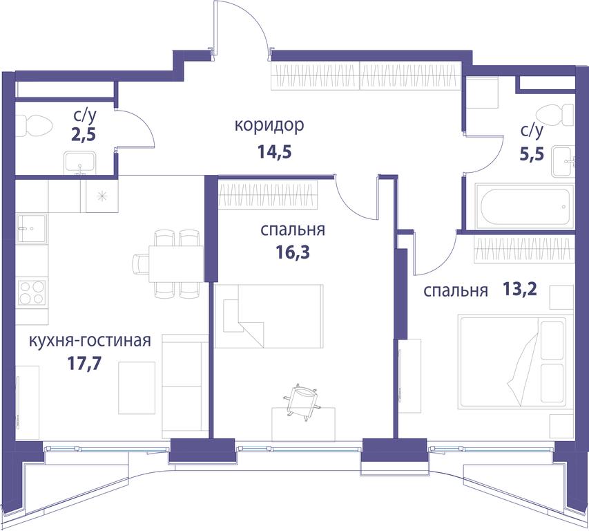 2-BD Apartment Sale, 69.6平方米 at Simvol, Nevelskogo Drive, 6к1, Moscow, Russia #1