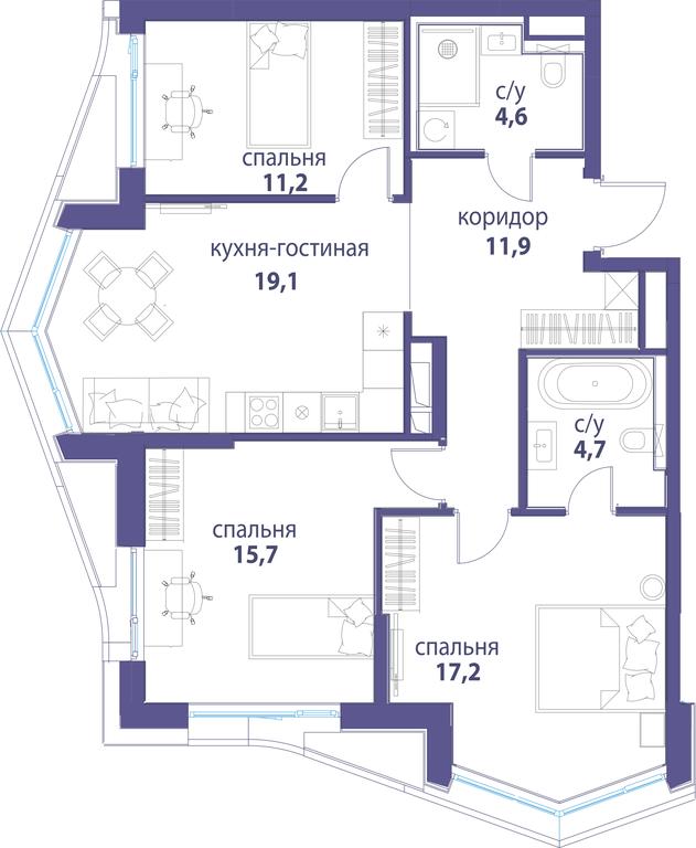 Продажа 3-комн. квартиры, 84,4 м² в ЖК «Символ», проезд Невельского, 6к1, Москва, Россия #1 Продажа 3-комн. квартиры, 84,4 м² в ЖК «Символ», проезд Невельского, 6к1, Москва, Россия #1