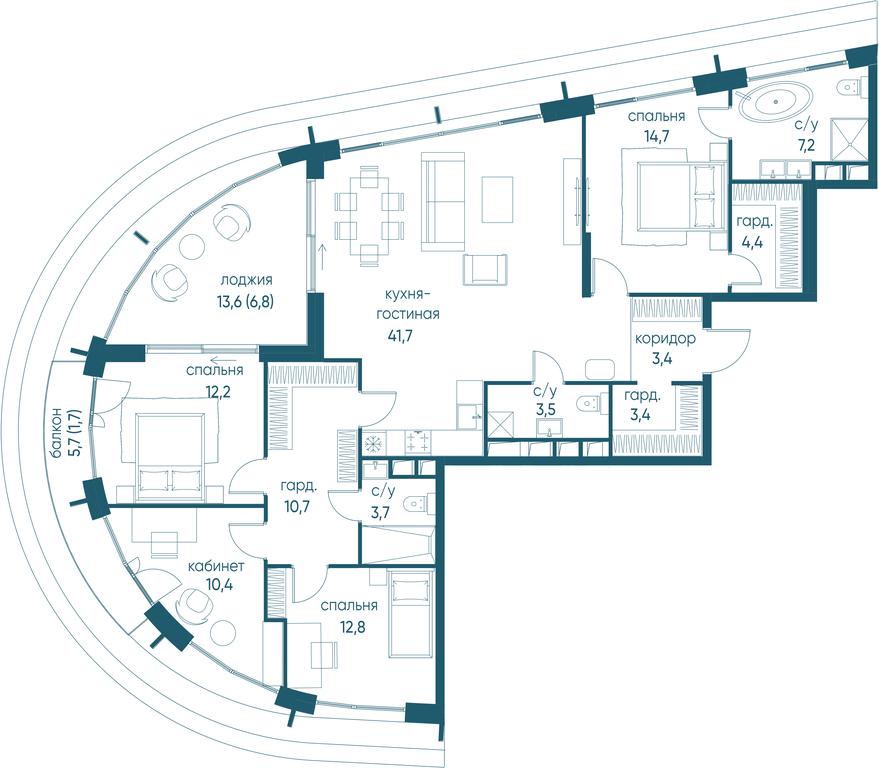 4-BD Apartment Sale, 136.7 sq. m. at Ostrov, Nizhnye Mnyovniki Street, 37Ас4, Moscow, Russia #1