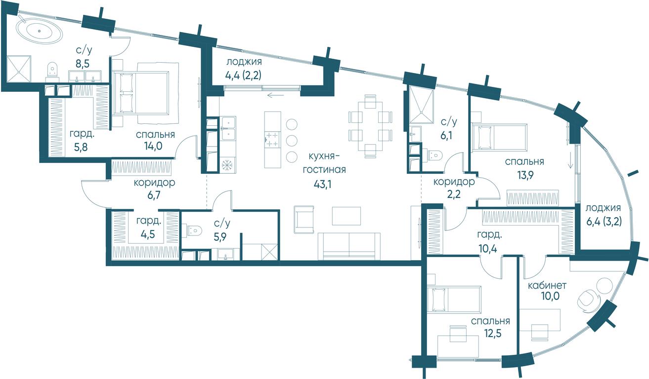 4-BD Apartment Sale, 148.7 sq. m. at Ostrov, Nizhnye Mnyovniki Street, 37Ас4, Moscow, Russia #1