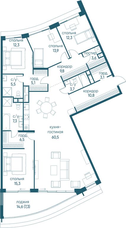 4-BD Apartment Sale, 177 sq. m. at Ostrov, Nizhnye Mnyovniki Street, 37Ас4, Moscow, Russia #1