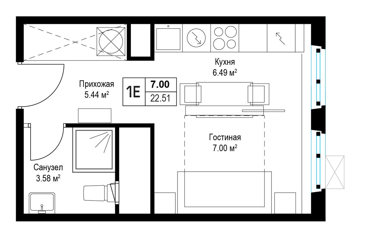 Apartment Sale, 22.5平方米 at Eko Vidnoe 2.0, kvartal Tsentralny, 1, Kupelinka Subdistrict, derevnya Sapronovo, Leninskiy City District, Moscow Region, Russia #1