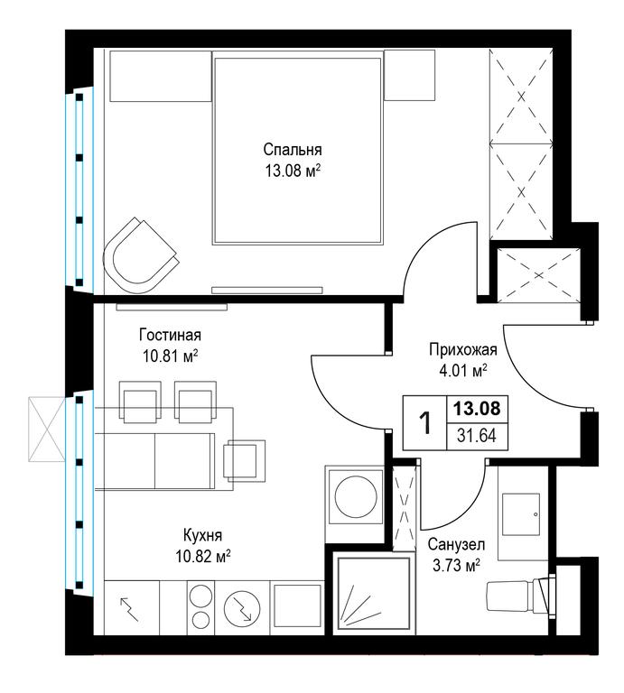 1-BD Apartment Sale, 31.7平方米 at Eko Vidnoe 2.0, kvartal Tsentralny, 1, Kupelinka Subdistrict, derevnya Sapronovo, Leninskiy City District, Moscow Region, Russia #1 1-BD Apartment Sale, 31.7平方米 at Eko Vidnoe 2.0, kvartal Tsentralny, 1, Kupelinka Subdistrict, derevnya Sapronovo, Leninskiy City District, Moscow Region, Russia #1