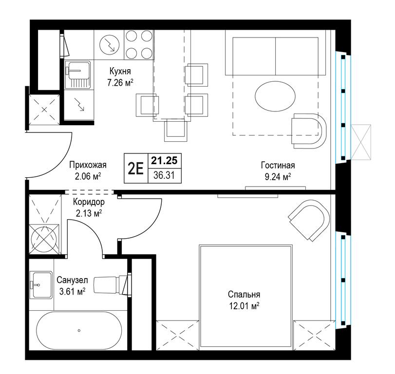 Продажа 1-комн. квартиры, 36,2 м² в ЖК «Эко Видное 2.0», квартал Центральный, 1, микрорайон Купелинка, деревня Сапроново, Ленинский городской округ, Московская область, Россия #1