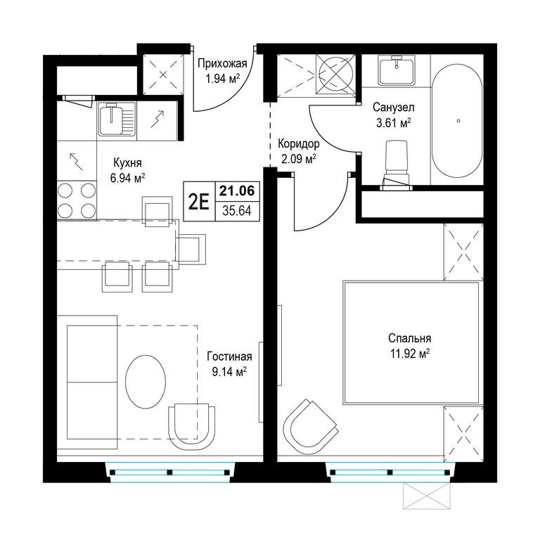 1-BD Apartment Sale, 36.6 sq. m. at Eko Vidnoe 2.0, kvartal Tsentralny, 1, Kupelinka Subdistrict, derevnya Sapronovo, Leninskiy City District, Moscow Region, Russia #1 1-BD Apartment Sale, 36.6 sq. m. at Eko Vidnoe 2.0, kvartal Tsentralny, 1, Kupelinka Subdistrict, derevnya Sapronovo, Leninskiy City District, Moscow Region, Russia #1