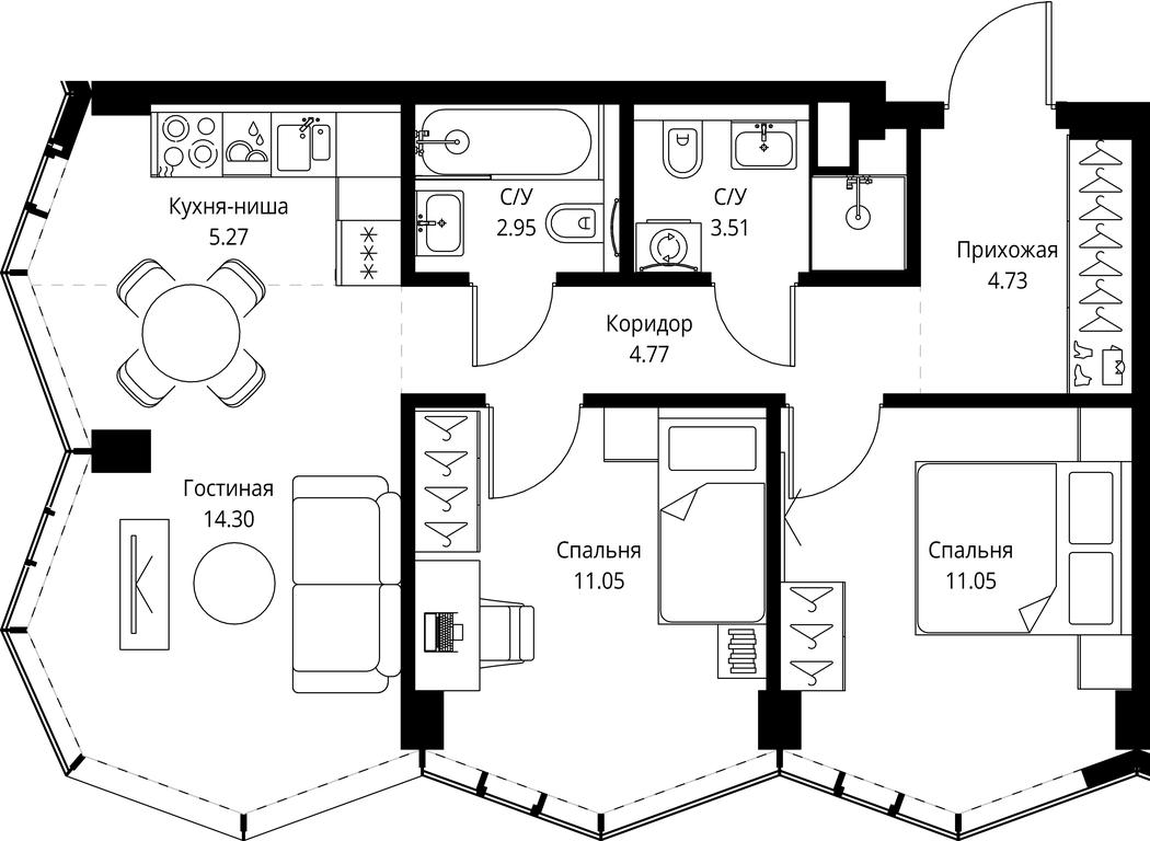 2-BD Apartment Sale, 57.63平方米 at MIRA, Mira Avenue, Moscow, Russia #1 2-BD Apartment Sale, 57.63平方米 at MIRA, Mira Avenue, Moscow, Russia #1