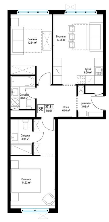 2-BD Apartment Sale, 61.6平方米 at Eko Vidnoe 2.0, kvartal Tsentralny, 1, Kupelinka Subdistrict, derevnya Sapronovo, Leninskiy City District, Moscow Region, Russia #1 2-BD Apartment Sale, 61.6平方米 at Eko Vidnoe 2.0, kvartal Tsentralny, 1, Kupelinka Subdistrict, derevnya Sapronovo, Leninskiy City District, Moscow Region, Russia #1