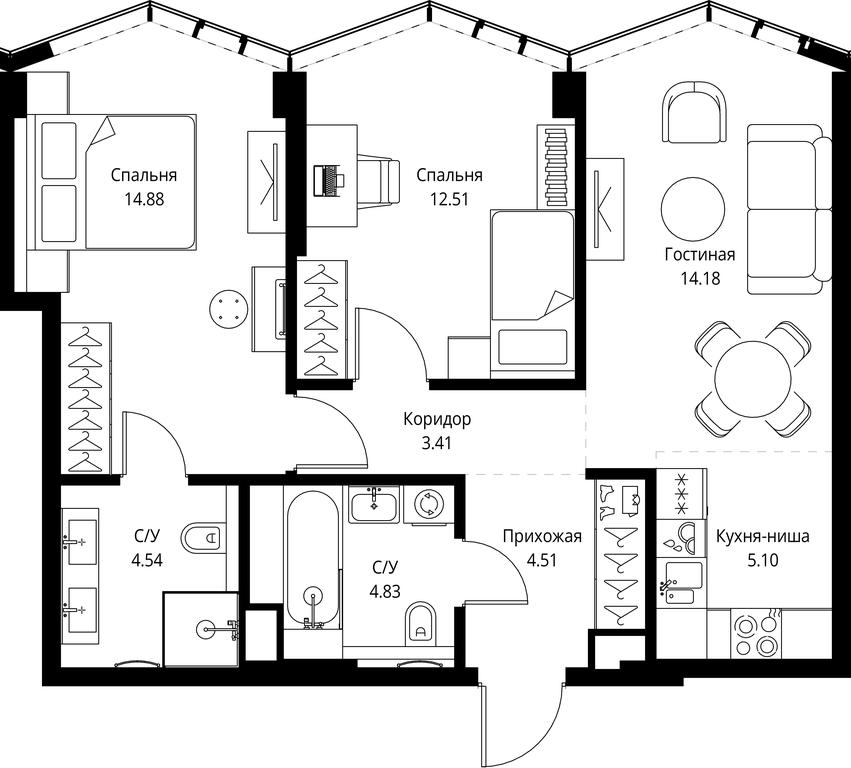 2-BD Apartment Sale, 63.96平方米 at MIRA, Mira Avenue, Moscow, Russia #1