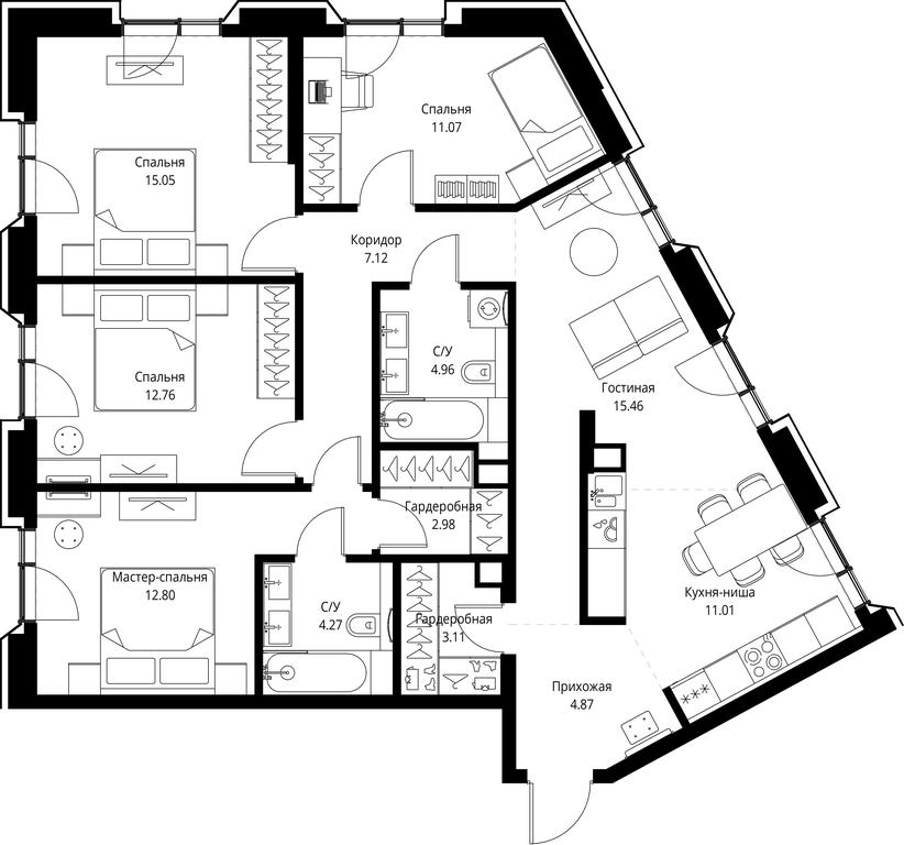 4-BD Apartment Sale, 105.46平方米 at MIRA, Mira Avenue, Moscow, Russia #1