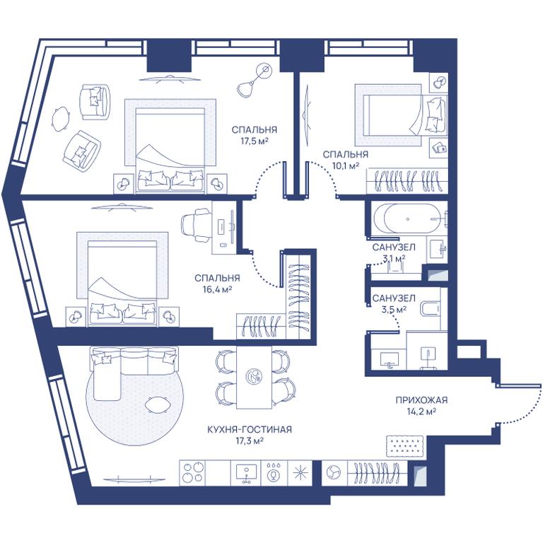 3-BD Apartment Sale, 82.1 sq. m. at Svet, Dmitrovskoye Highway, 83А, Moscow, Russia #1