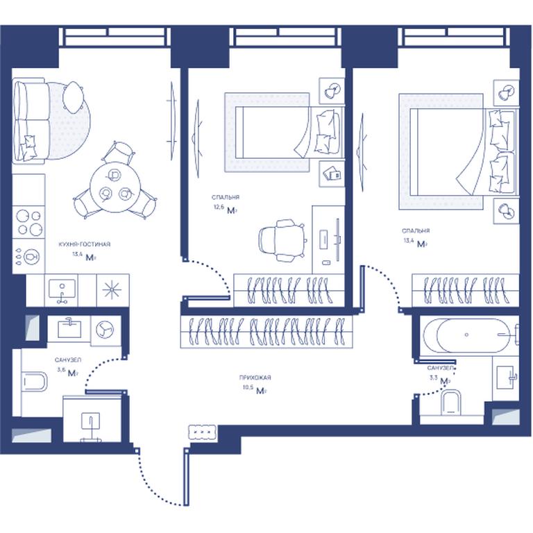 2-BD Apartment Sale, 56.8 sq. m. at Svet, Dmitrovskoye Highway, 83А, Moscow, Russia #1