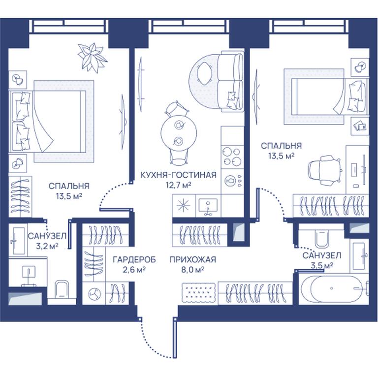 2-BD Apartment Sale, 57 sq. m. at Svet, Dmitrovskoye Highway, 83А, Moscow, Russia #1