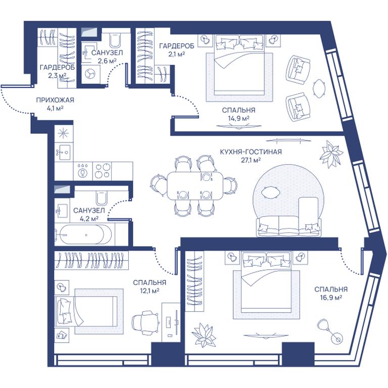 3-BD Apartment Sale, 86.3 sq. m. at Svet, Dmitrovskoye Highway, 83А, Moscow, Russia #1