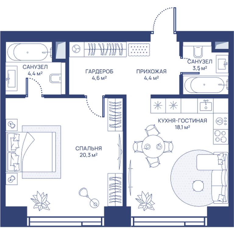 1-BD Apartment Sale, 55.3 sq. m. at Svet, Dmitrovskoye Highway, 83А, Moscow, Russia #1 1-BD Apartment Sale, 55.3 sq. m. at Svet, Dmitrovskoye Highway, 83А, Moscow, Russia #1