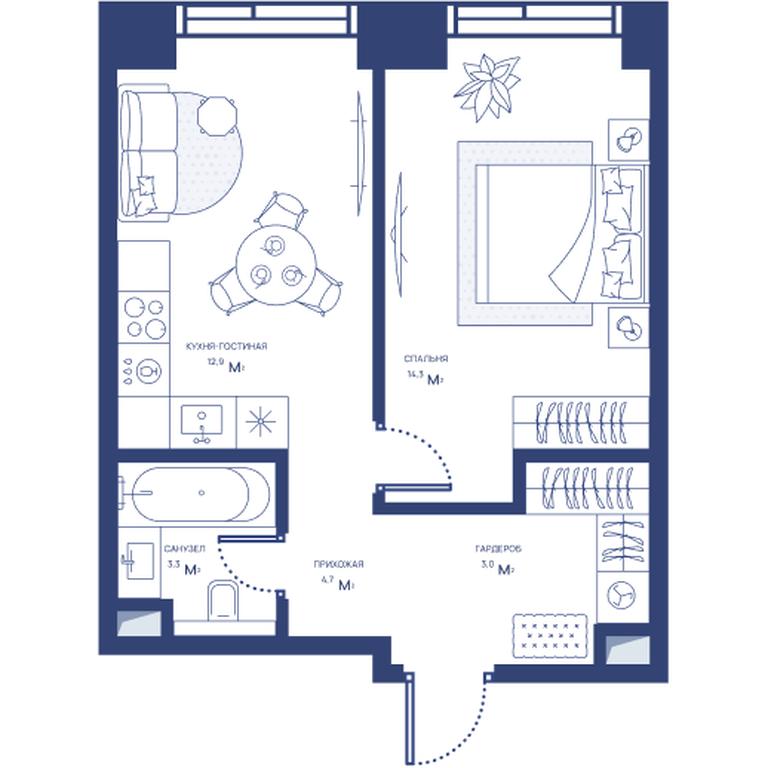 1-BD Apartment Sale, 38.2 sq. m. at Svet, Dmitrovskoye Highway, 83А, Moscow, Russia #1
