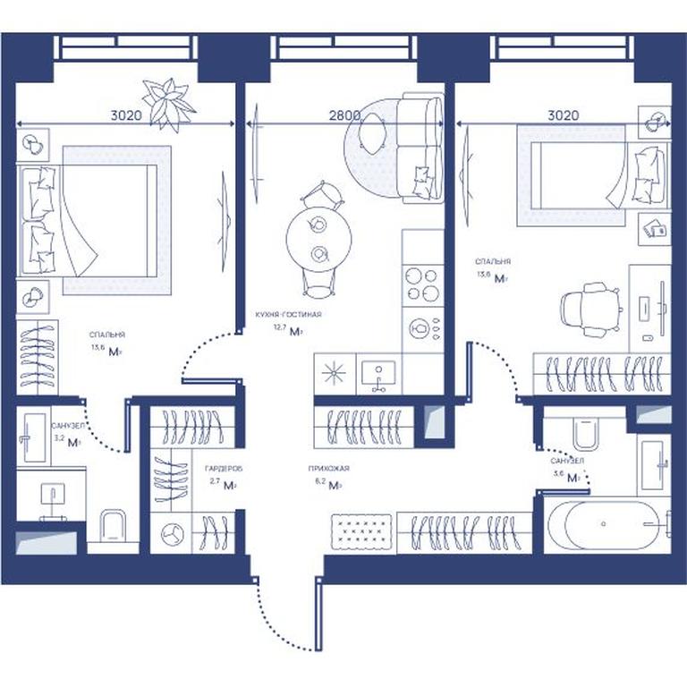 2-BD Apartment Sale, 57.6 sq. m. at Svet, Dmitrovskoye Highway, 83А, Moscow, Russia #2 2-BD Apartment Sale, 57.6 sq. m. at Svet, Dmitrovskoye Highway, 83А, Moscow, Russia #2