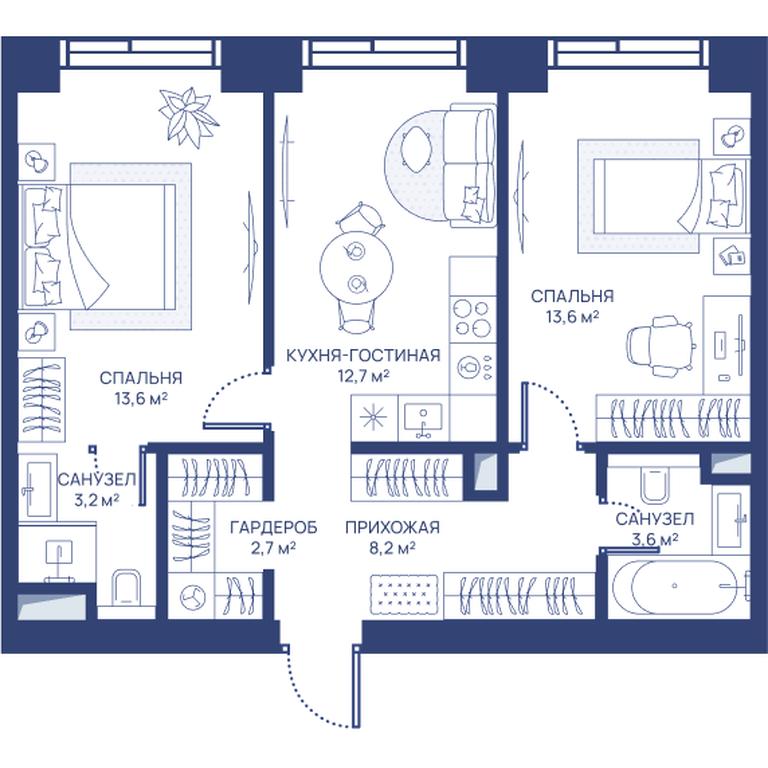 2-BD Apartment Sale, 57.6 sq. m. at Svet, Dmitrovskoye Highway, 83А, Moscow, Russia #1 2-BD Apartment Sale, 57.6 sq. m. at Svet, Dmitrovskoye Highway, 83А, Moscow, Russia #1