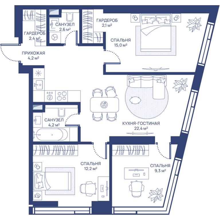 3-BD Apartment Sale, 74.4 sq. m. at Svet, Dmitrovskoye Highway, 83А, Moscow, Russia #1