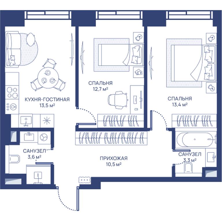 2-BD Apartment Sale, 57 sq. m. at Svet, Dmitrovskoye Highway, 83А, Moscow, Russia #1