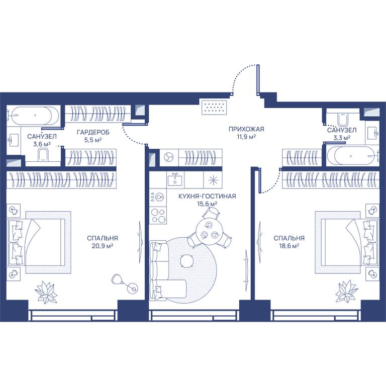 2-BD Apartment Sale, 79.4平方米 at Svet, Dmitrovskoye Highway, 83А, Moscow, Russia #1