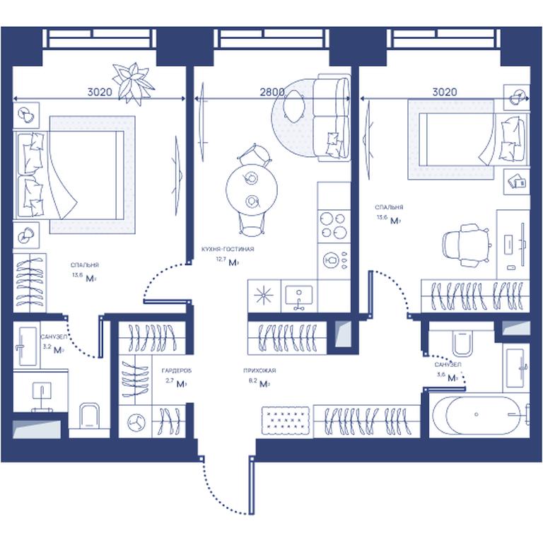 2-BD Apartment Sale, 57.6 sq. m. at Svet, Dmitrovskoye Highway, 83А, Moscow, Russia #2