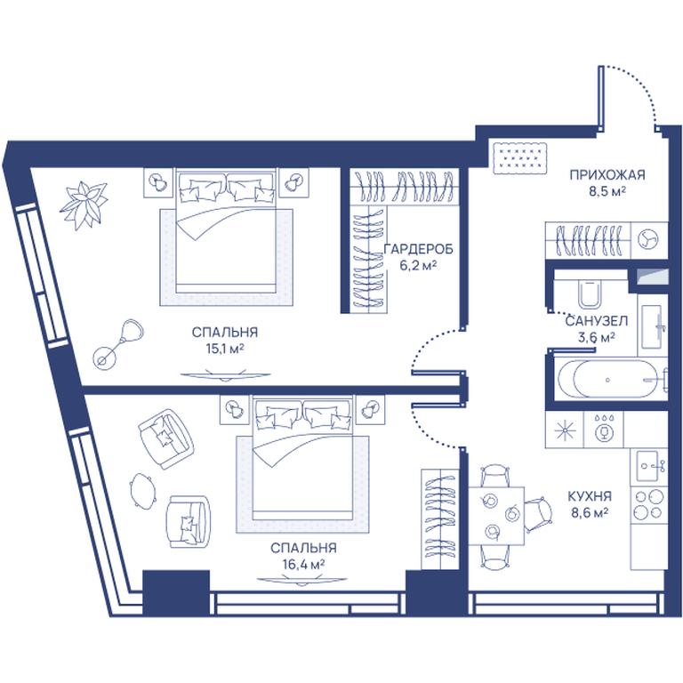 2-BD Apartment Sale, 58.4 sq. m. at Svet, Dmitrovskoye Highway, 83А, Moscow, Russia #1
