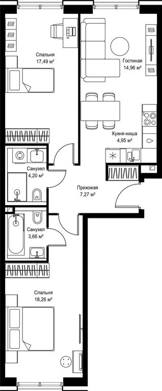 2-BD Apartment Sale, 70.79 sq. m. at Seliger City, Ilmenskiy Drive, 14к3, Moscow, Russia #2