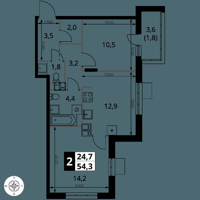 2-BD Apartment Sale, 54.3 sq. m. at 1-y Salarevskiy, Kiyevskoye Highway, Moskovskiy Settlement, Moscow, Russia #2