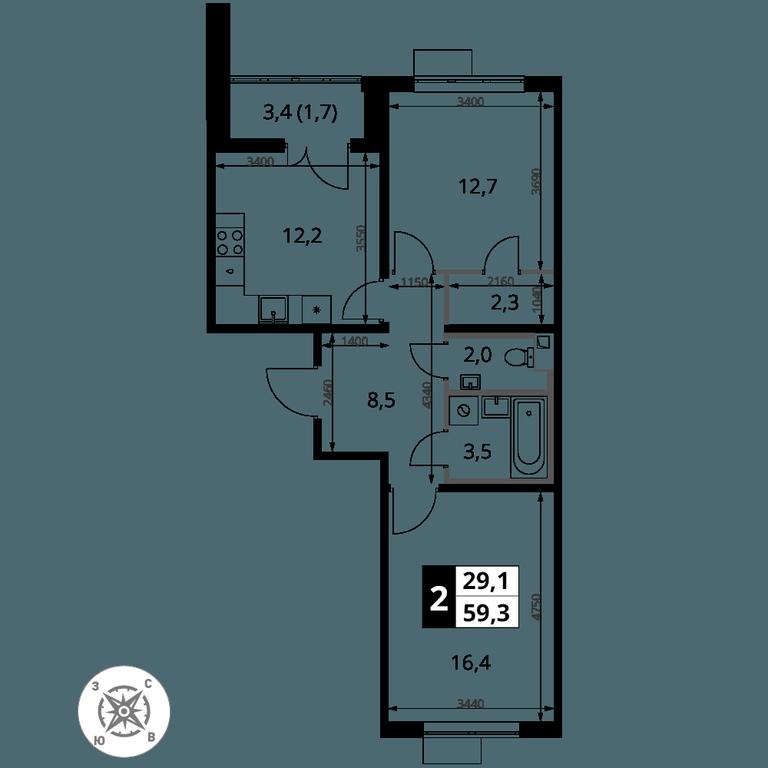2-BD Apartment Sale, 59.3 sq. m. at Pervy Sheremetevskij, Komsomolskaya Street, 16, Khimki, Moscow Region, Russia #2 2-BD Apartment Sale, 59.3 sq. m. at Pervy Sheremetevskij, Komsomolskaya Street, 16, Khimki, Moscow Region, Russia #2