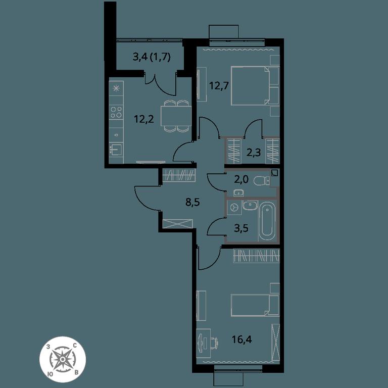 2-BD Apartment Sale, 59.3 sq. m. at Pervy Sheremetevskij, Komsomolskaya Street, 16, Khimki, Moscow Region, Russia #1 2-BD Apartment Sale, 59.3 sq. m. at Pervy Sheremetevskij, Komsomolskaya Street, 16, Khimki, Moscow Region, Russia #1