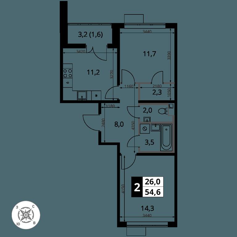 2-BD Apartment Sale, 54.6 sq. m. at Pervy Sheremetevskij, Komsomolskaya Street, 16, Khimki, Moscow Region, Russia #2 2-BD Apartment Sale, 54.6 sq. m. at Pervy Sheremetevskij, Komsomolskaya Street, 16, Khimki, Moscow Region, Russia #2