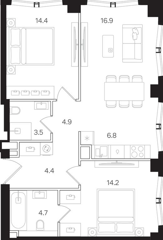 2-BD Apartment Sale, 69.8 sq. m. at Mangazeya na Tulskoy, Bolshaya Tulskaya Street, Moscow, Russia #1