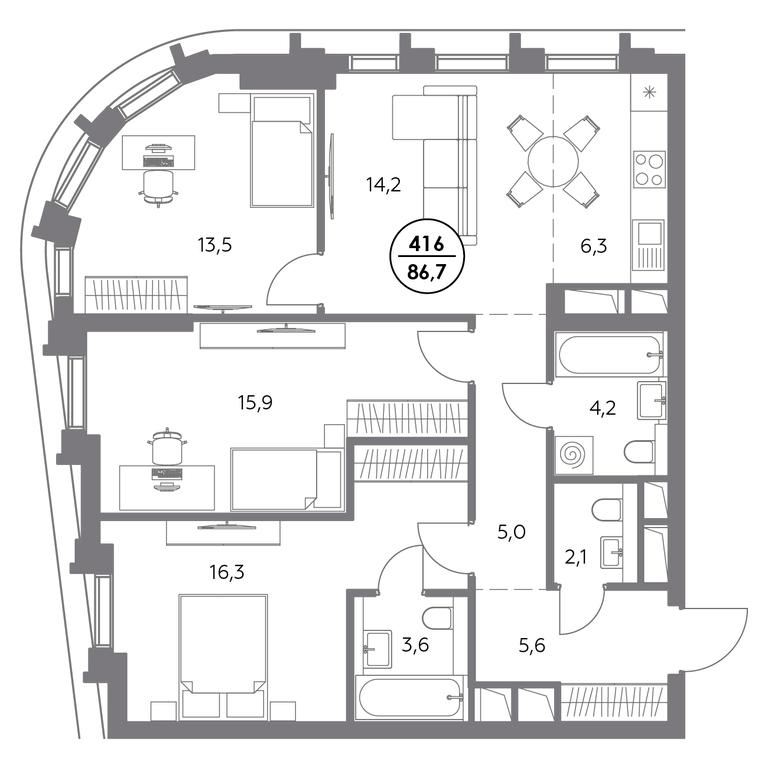 Продажа 4-комн. квартиры, 86,7 м² в ЖК «Дом56», улица Фридриха Энгельса, 56с1, Москва, Россия #1 Продажа 4-комн. квартиры, 86,7 м² в ЖК «Дом56», улица Фридриха Энгельса, 56с1, Москва, Россия #1