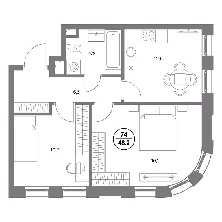 3-BD Apartment Sale, 48.2 sq. m. at Admiral, Shosseynaya Street, 4А, Moscow, Russia #2
