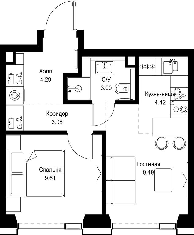 1-BD Apartment Sale, 33.87平方米 at SET, Vereyskaya Street, Moscow, Russia #1