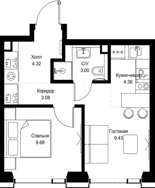 1-BD Apartment Sale, 33.87平方米 at SET, Vereyskaya Street, Moscow, Russia #1