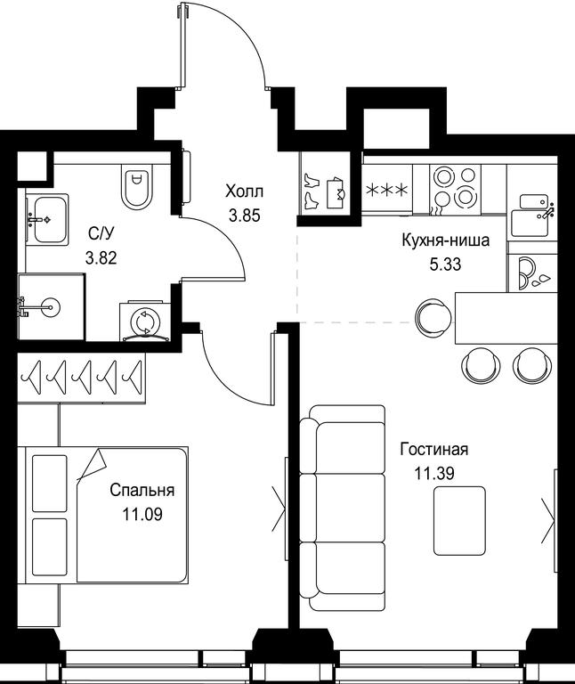 1-BD Apartment Sale, 35.48平方米 at SET, Vereyskaya Street, Moscow, Russia #1
