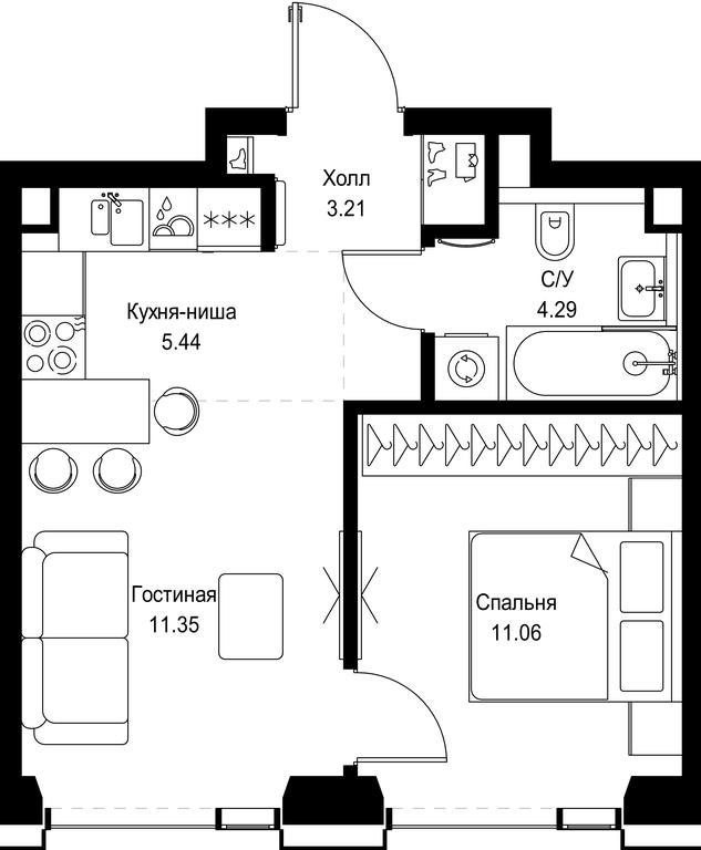 1-BD Apartment Sale, 35.35平方米 at SET, Vereyskaya Street, Moscow, Russia #1 1-BD Apartment Sale, 35.35平方米 at SET, Vereyskaya Street, Moscow, Russia #1