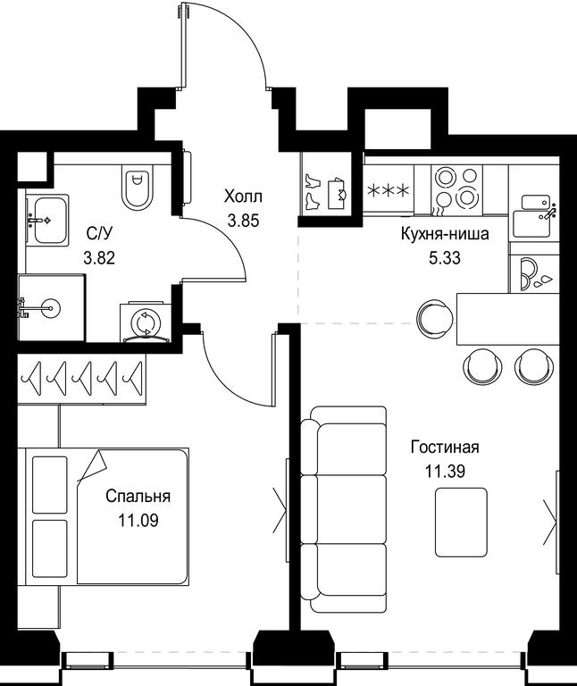 1-BD Apartment Sale, 35.48平方米 at SET, Vereyskaya Street, Moscow, Russia #1